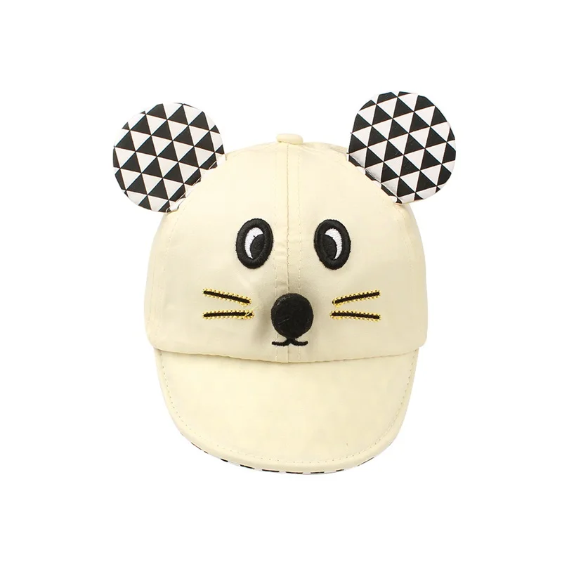 Cartoon Mouse Baby Cap Plaid Fashion Pattern Hat For Girls Cotton Kids Sun Hat Mouse Ears Summer Baby Cap Baby Boys Clothing (33)