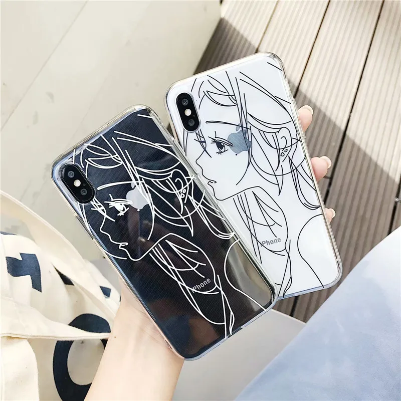

Beauty girls Cartoon painting & calligraphy anime phone case For coque iPhone 8 7 6s plus silicone case for iPhone cover X XS XR