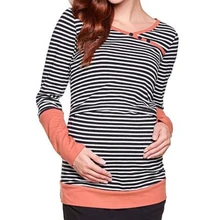 Plus Size Autumn Long Sleeve font b Pregnancy b font Nursing Maternity Clothes Striped Breastfeeding font