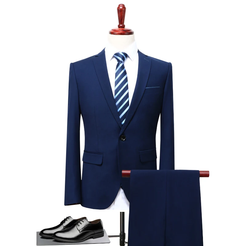 

Asian size Single-breasted Slim solid color 2 piece set suits {Blazer+pants}Groom wedding dress Business casual male suits