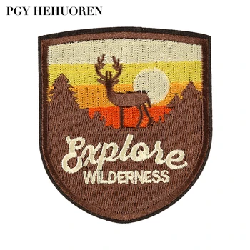 

PGY Sunset Elk Nordic Decoration Clothing Iron Patch Embroidery Ironing Sewing Machine DIY Style Clothes Embroidery Landscape