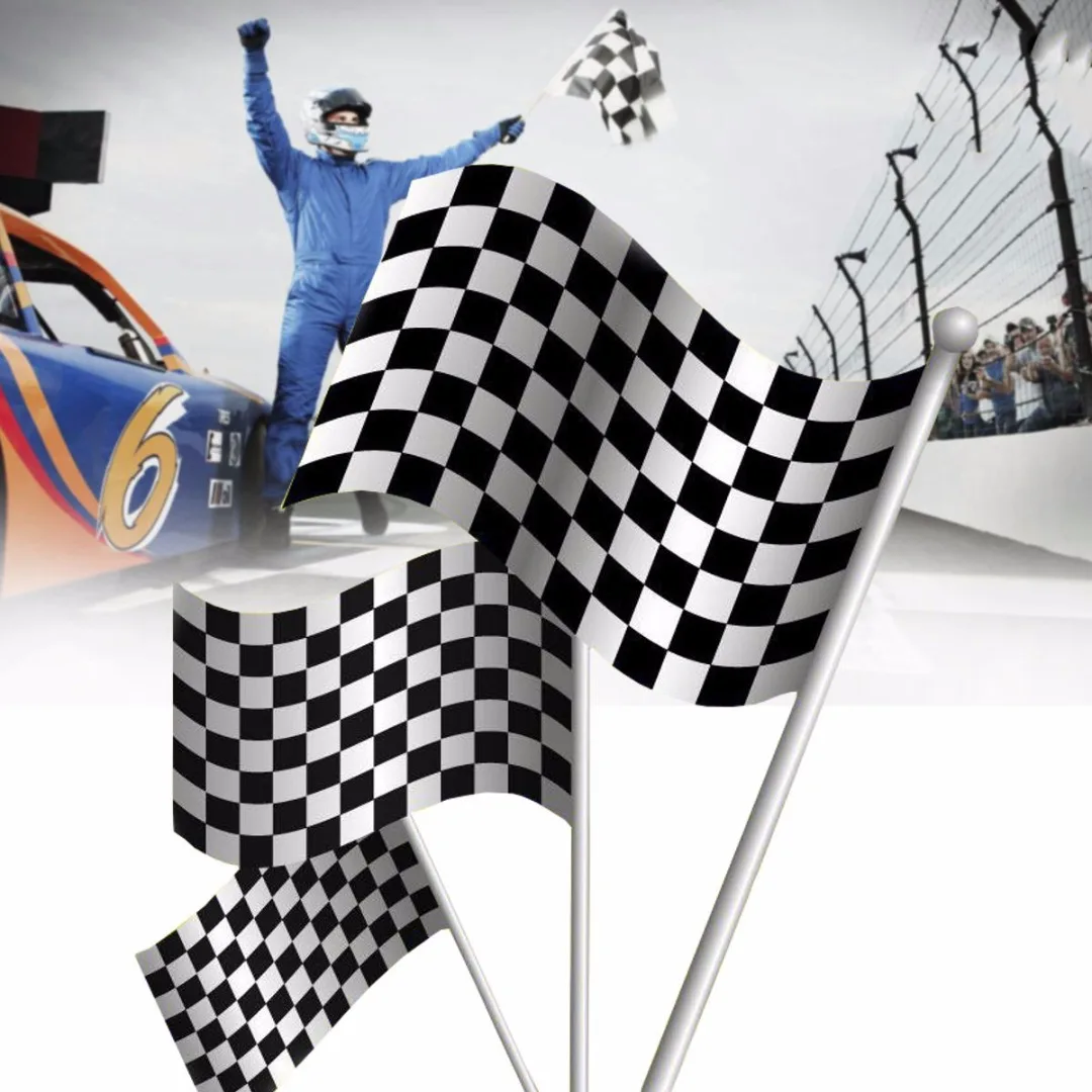 12pcs x Chequered F1 Formula One Racing Banners Hand Waving Flag Gift Black&White