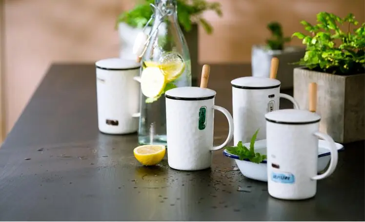 Drinkwaer Керамика чашку с ложкой крышка личность завтрак чашка стакан молока чашку кофе творческая пара чашек