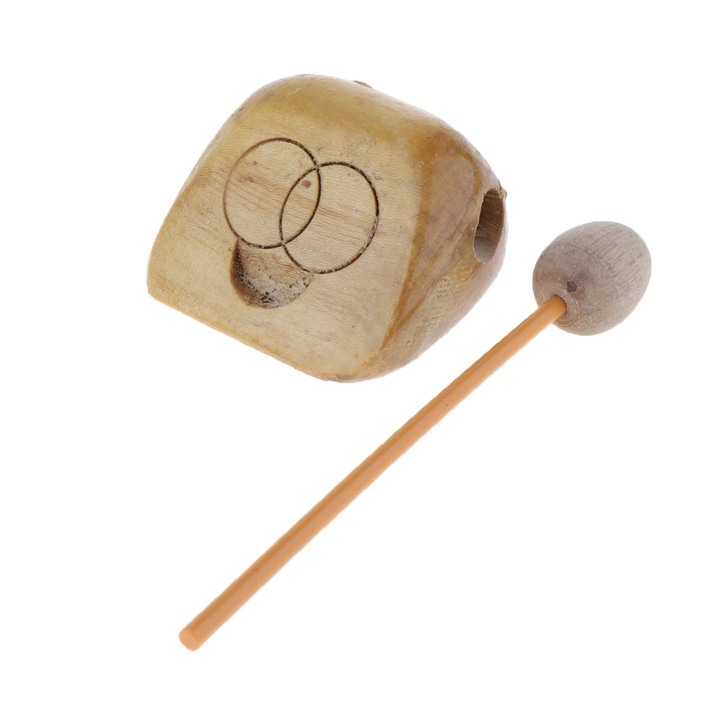 Hand Percussion Solid Wood Fish Block w/ Hammer Children Music Toy 7 x 8cm