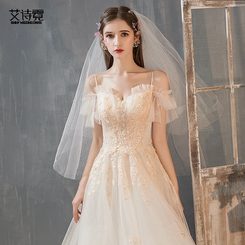 SSYfashion/платье на бретельках, с вырезом лодочкой, с открытыми плечами, со шнуровкой сзади, длина до пола, бальное платье, свадебное платье, Vestido De Noiva - Цвет: floor length
