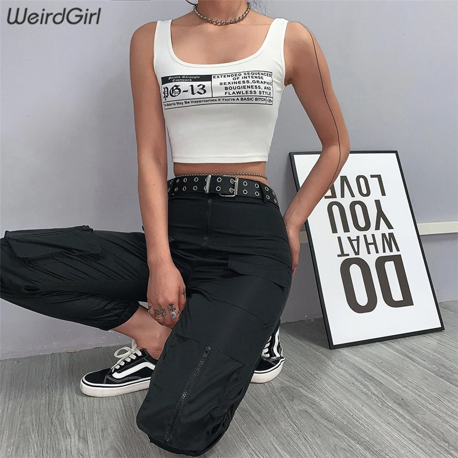 Weirdgirl/Хлопковые женские брюки с карманами на молнии; повседневные модные длинные брюки-карго; женские брюки с высокой талией; Новинка лета
