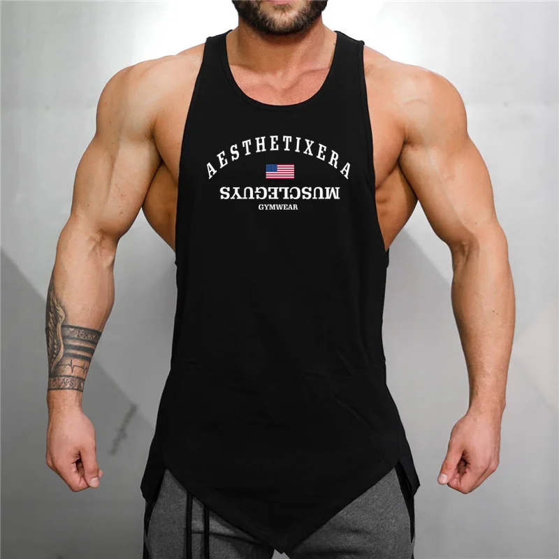 Muscleguys бренд Модные хлопковые фитнес Рубашка без рукавов бодибилдинг мужские майки из джерсовой ткани детский комбинезон, тренировочная одежда, тренажерные залы Стрингер жилет