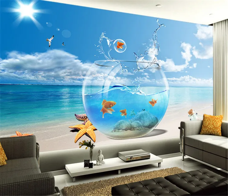 Free Shipping 3d Sea View Wallpaper Living Room Sofa Bedroom Television Bar  Background Fish Aquarium Wallpaper Mural - Wallpapers - AliExpress