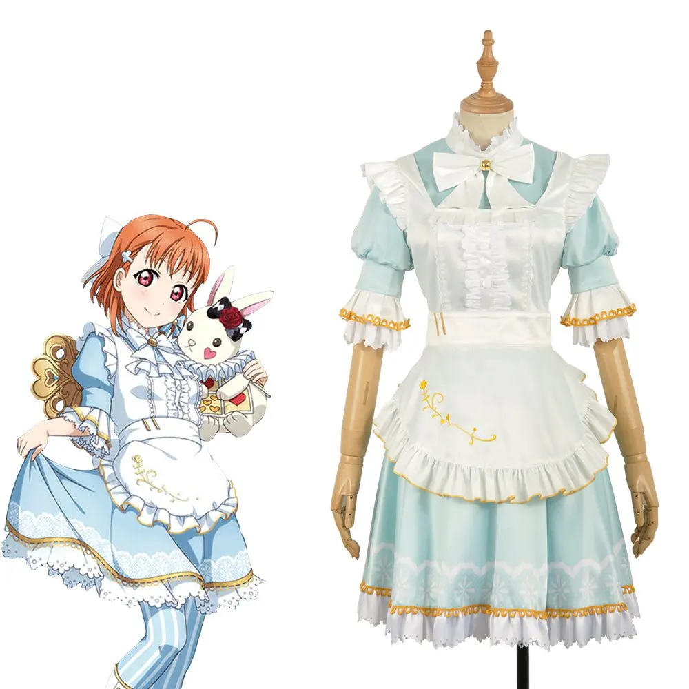 Amine Love Live! Косплей Aqours Chika Takami костюм синий белый цвет страна чудес Алиса косплей наборы Хэллоуин Карнавальный Костюм