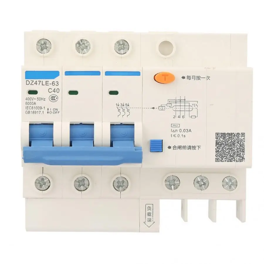 400 V 40A 6KA автомат защити цепи утечки 400 V/40A переключатель для защиты от утечки 3 P автомат защити цепи DZ47LE-63 C40