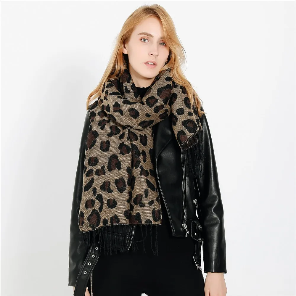 Для женщин Зимний Толстая Leopard кисточкой Кашемир мягкий длинный шарф шаль Обёрточная Бумага Обложка зима Для женщин шарф теплые шарфы