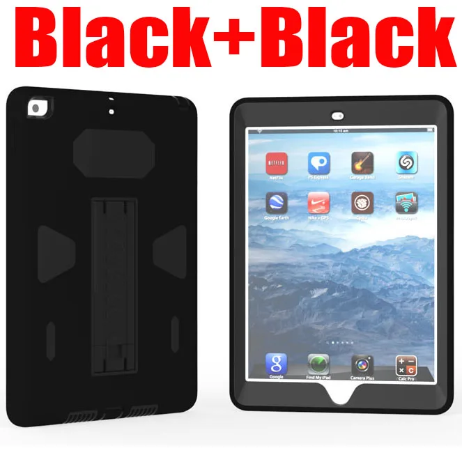 Black Black Чехол для iPad,, 9,7 дюймов, сверхпрочный Силиконовый ТПУ+ ПК, Жесткий гибкий чехол с подставкой, защита от падения и ударов+ защита для экрана ID702 - Цвет: Black Black