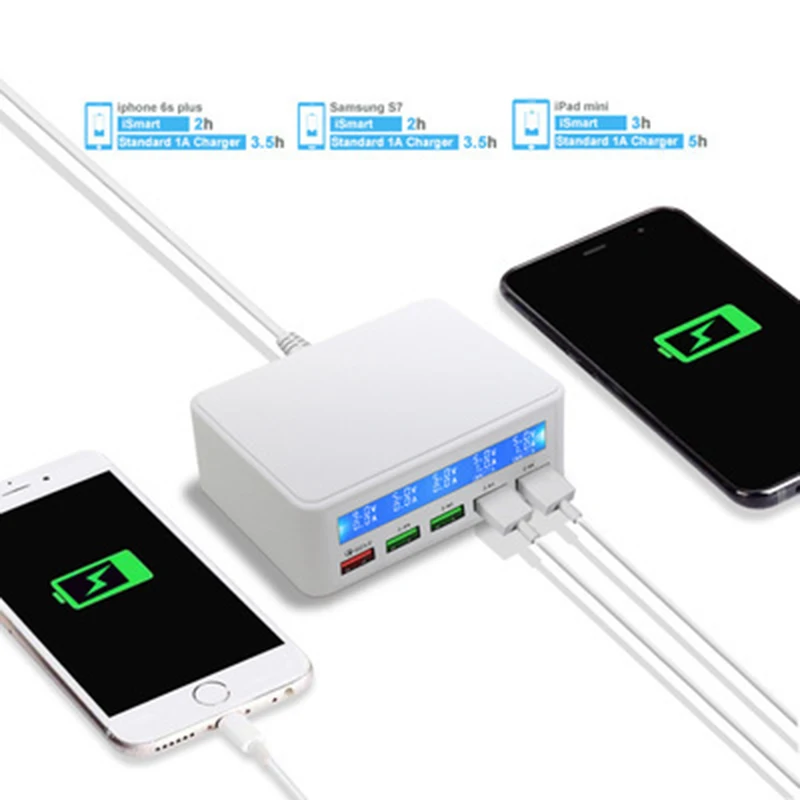 Larryjoe USB Quick Зарядное устройство 40 Вт 5-Порты и разъёмы светодиодный Дисплей Quick Charge 3,0 Быстрая зарядка Зарядное устройство настольная зарядная станция для iPhone X, 8, 7, 6, iPad