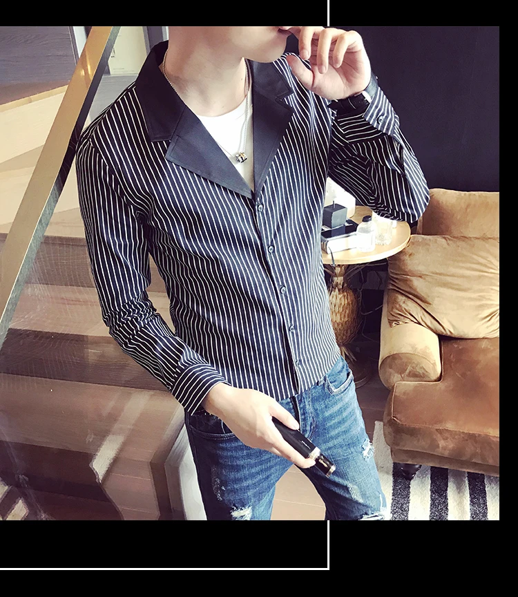 Уличная Повседневная рубашка Slim Fit Мужская Повседневная полосатая рубашка с длинными рукавами официальные Сорочки мужские Camisas Para Hombre осень