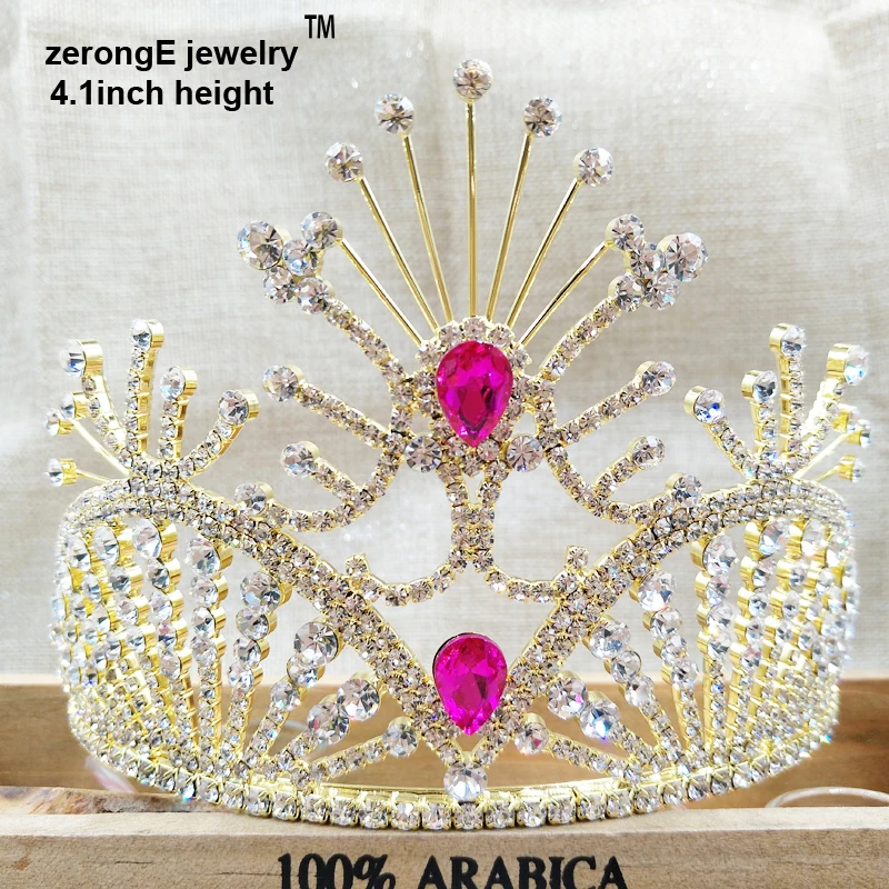 ZerongE jewelry 4," pageant Золото Благородный зеленый/розовый/королевский синий/красный/желтый Красочные горный хрусталь Тиара для мисс-мира и корона
