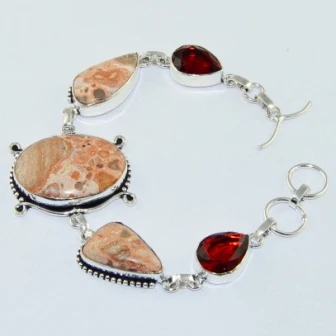 

Jaspers & Garnets серебряное покрытие на медном браслете, 22,3 см, B1835