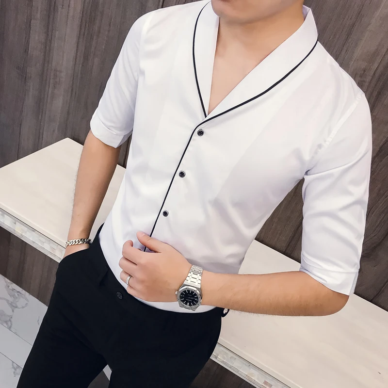 Мода 2019 Для мужчин рубашка летом половина рукав рубашки Для мужчин Slim Fit уличной одноцветное мужские повседневные рубашки мужская рубашка