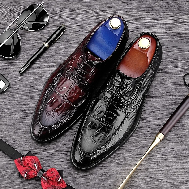 La Calzado Ne86 Oxfords Zapatos Cordones Boda marrón Llegada Hombres Hombre Nueva Formal Con De Auténtico Vestido Estrecha Cuero Lujo Baile Negro Cocodrilo Punta WTWwRfZqH