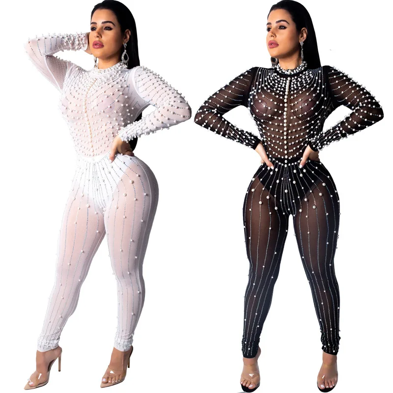 

2019 trans-American Amazon new style women's wear ironing drill perspective sexy pants nightclub Beaded pants