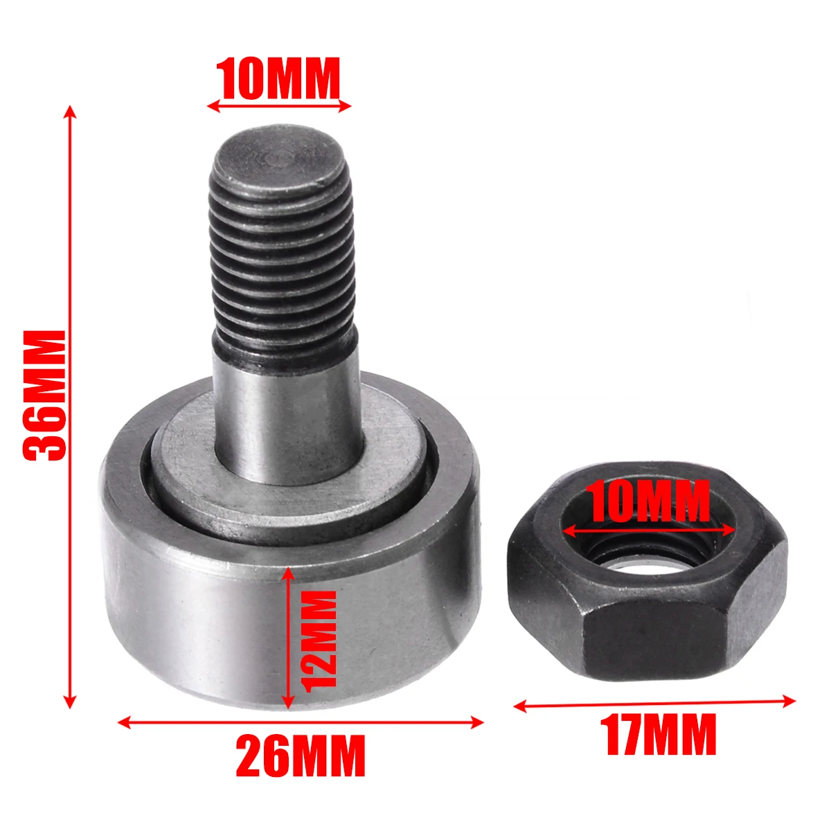 1PC Cam Follower Bearing 10mm Bolt 26mm KR26 Cam Follower Needle Roller Stud Type Wheel Track Bearing Shafts