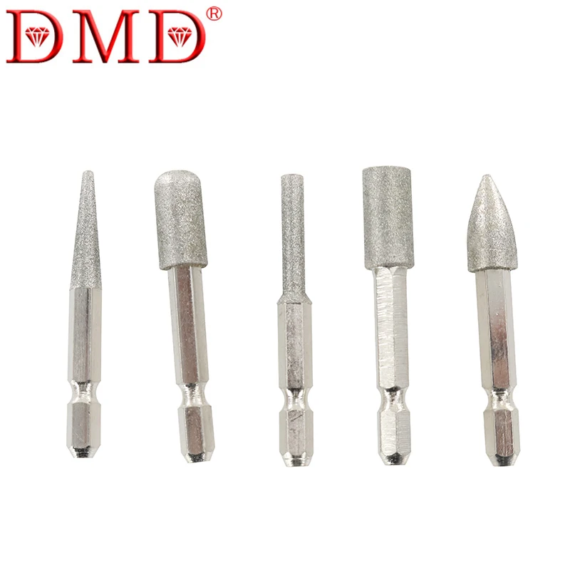 DMD 5Pcs/Set Diamond Grinding Head Shank Silver Diameter 6