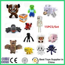 15 pcs set Minecraft Plush Toys Big Cartoon Game Sheep Enderman Wolf Squid Ghast Steve Minecraft