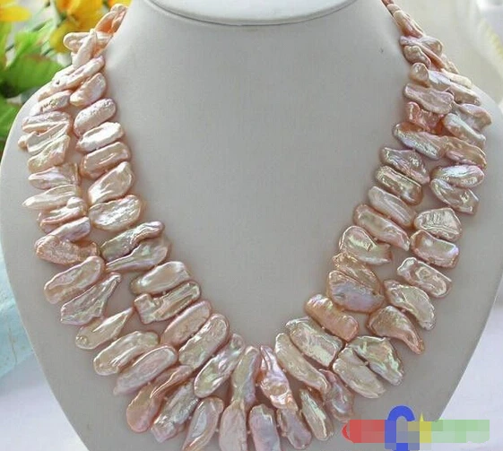 

HOT## Wholesale FREE SHIPPING >>> 2ROW 19" 28MM PINK DENS BIWA CULTURED PEARL NECKLACE