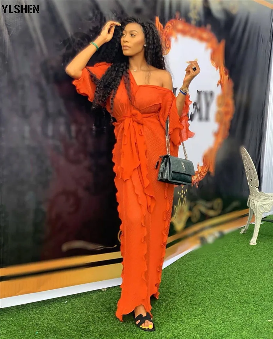 New African Dresses for Women Dashiki Falbala African Dress Clothes Bazin Riche Sexy Pleat V-neck Long Africa Maxi Dress Woman 16