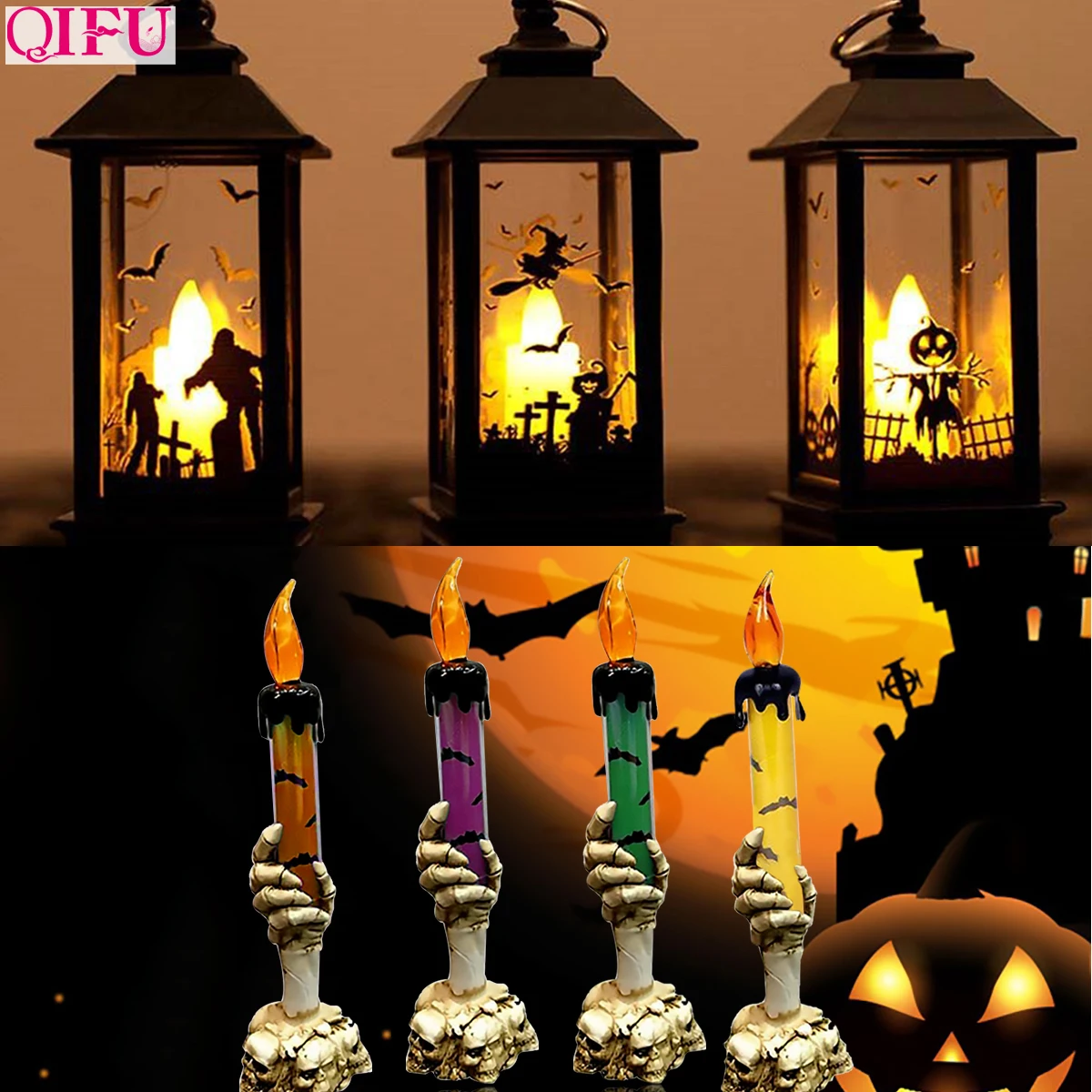 

QIFU Halloween Portable LED Lighthouse Candle Lamp Halloween 2019 Home Decor Halloween Pumpkin Witch Accessories Party Supplies
