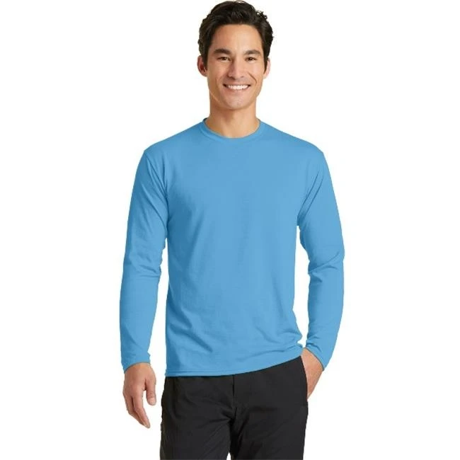 Port & Co PC381LS Long Sleeve Performance Blend Tee Aquatic Blue - Small