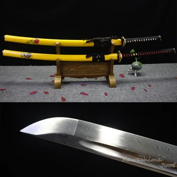 

Kawashima Steel Brand Handmade Katana Sword Set Folded Steel Full Tang Yellow Scabbard With Designed Sharpness New Supply
