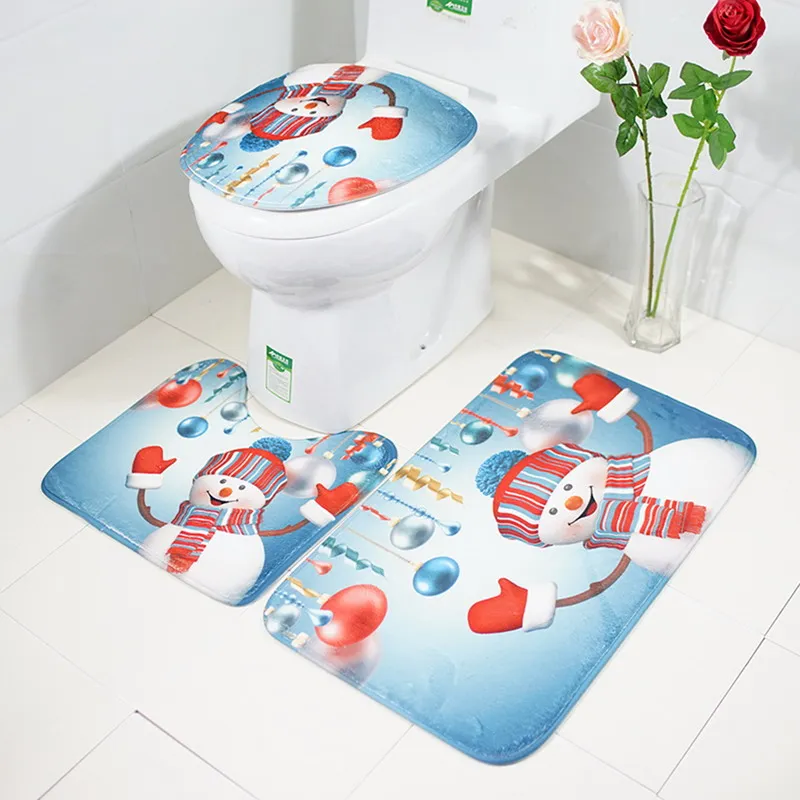 

3Pcs Bathroom Products Non-Slip Ocean Underwater Skidproof Pedestal Rug + Lid Toilet Cover + Bath Mat