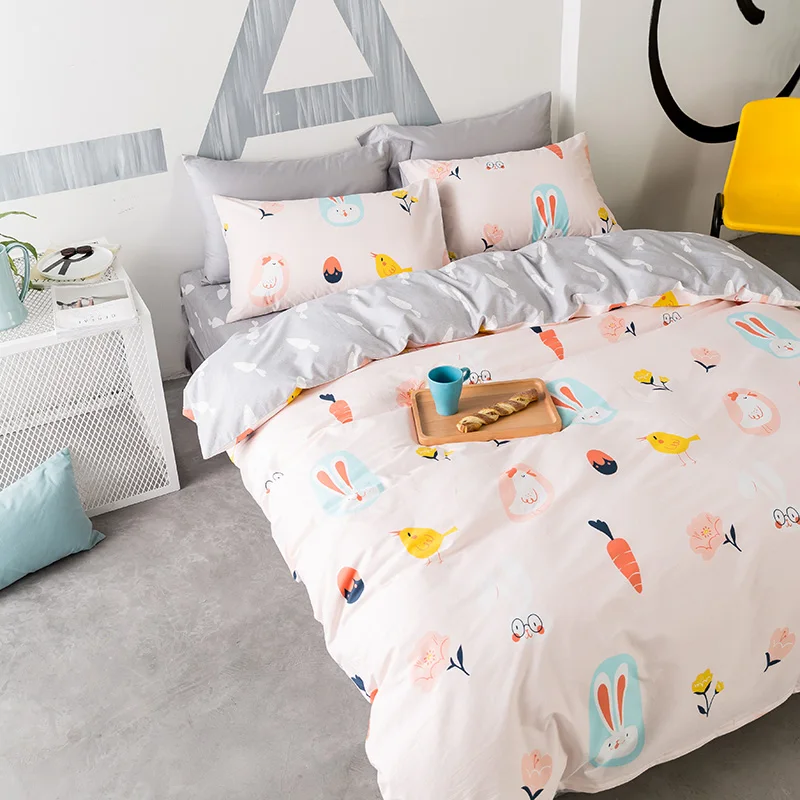 Waliicorners Cartoon 100% Cotton Bedding Set cute cat Duvet Cover Sets Soft Bed Linen Flat Bed Sheet Set Pillowcase 4PCS bed cover 68 5T6A5590