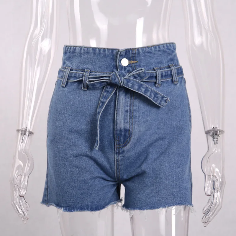 Летние джинсовые шорты с высокой талией, женские повседневные свободные модные шорты с эластичной резинкой на талии и карманами