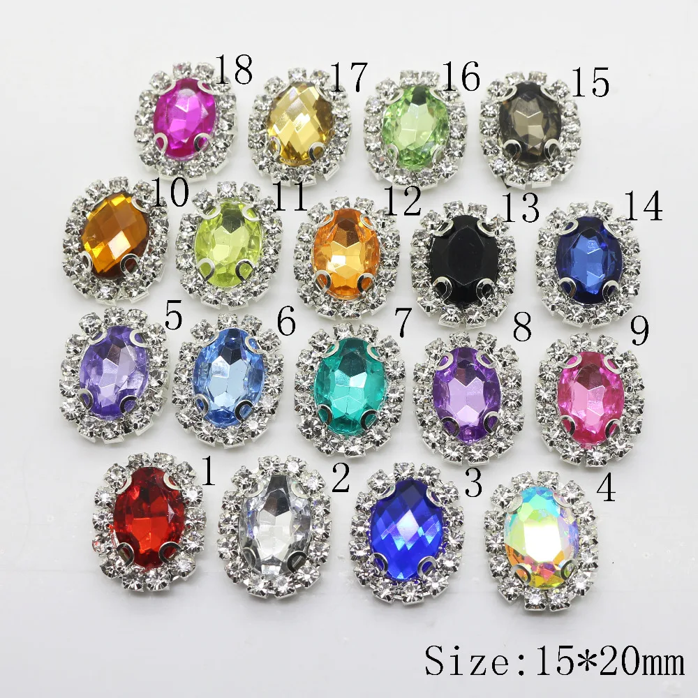 

Hot sale 10pc 15*20MM Oval rhinestone button sewing clothing 2017 wedding invitations decorate hair flower center scrapbooking