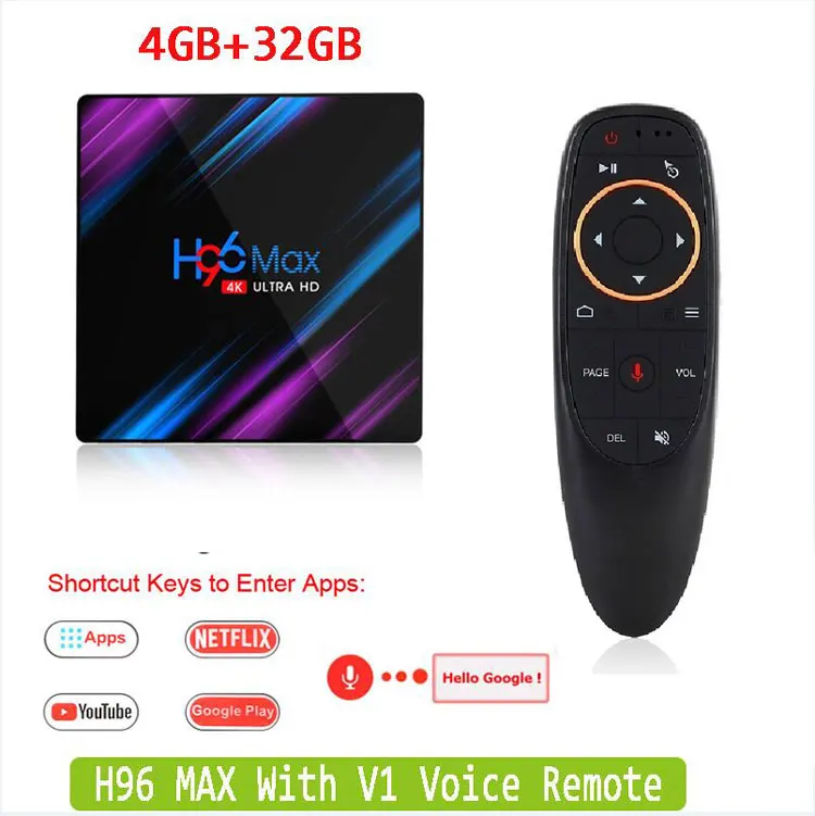 H96 MAX 9,0 Android tv Box Rockchip RK3318 4 Гб ОЗУ 64 Гб H.265 4K голосовой помощник Google Netflix Youtube 2G 16G медиаплеер - Цвет: 4GB32GB TI Vorco RC