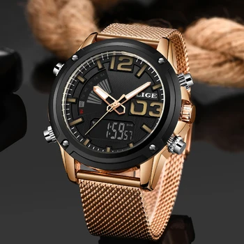 

LIGE New Mens Watches Top Luxury Brand Men Sports Watches Men's Quartz LED Digital Clock Male Full Steel Military Wrist Watch