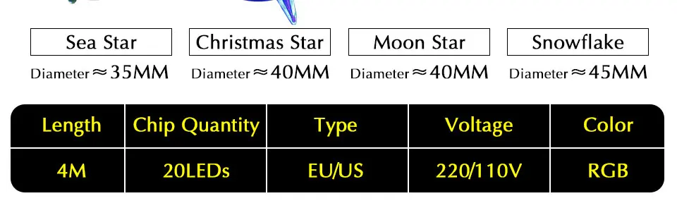 LED Holiday Light 4M 220V EU 110V US Plug Waterproof Fairy Star LED String Light for Home Party Holiday Christmas Decor (5)