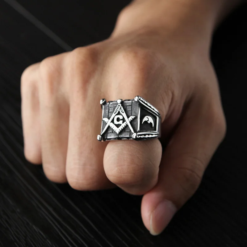 Details about   Titanium Men Rings Hiphop Free Mason Punk Rock Man Ring Retro Male Jewelry 