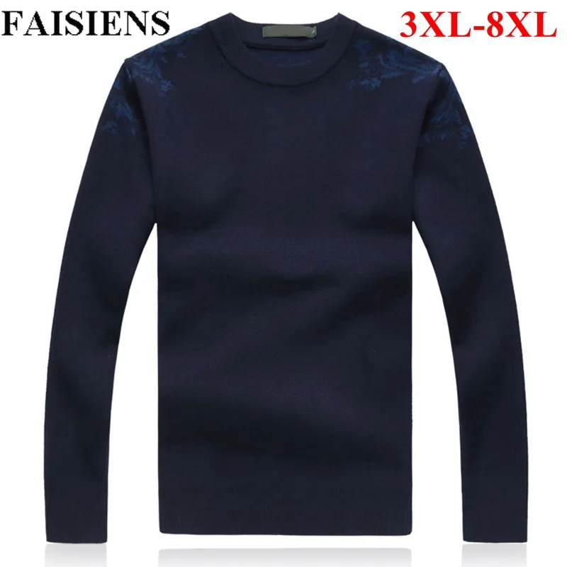 FAISIENS теплые зимние повседневные мужские свитера больших размеров 6XL с круглым вырезом и длинным рукавом размера плюс 7XL 8XL свободный синий мужской вязаный свитер - Цвет: picture color