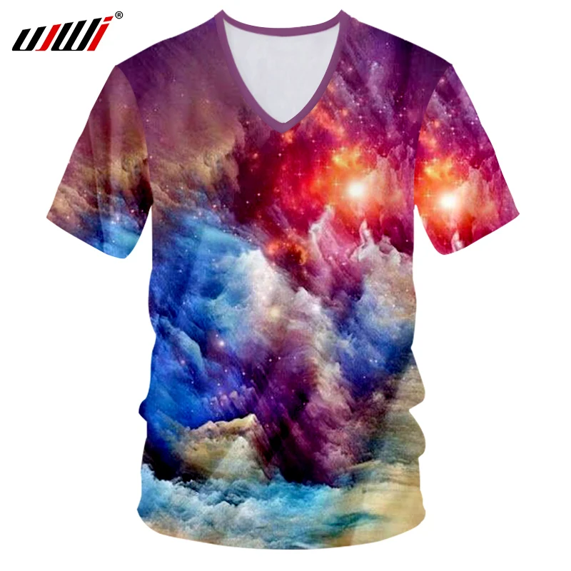 UJWI Galaxy Space V-neck T-shirt Men 2018 Summer Tops Mens Fashion Full Printing 3D T Shirts Casual Tshirt Big Size 7xl Homme | Мужская
