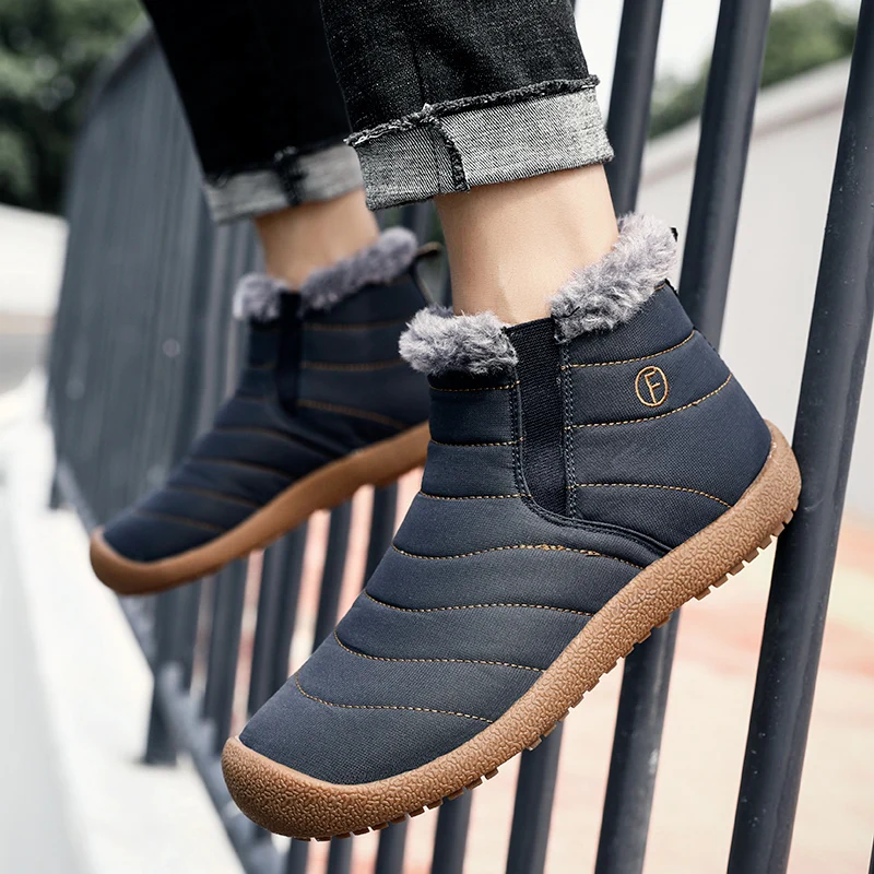 

High Quality Men Winter Shoes Plush Fur Lace Up Men Boots Winter Ankle Boots Sneakers Outdoor Snow Boots Men Shoes