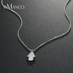 E-Manco удачи хамса руки подвески Цепочки и ожерелья 925 пробы серебро заявление цепочки и ожерелья ладонь фианит ювелирные украшения для