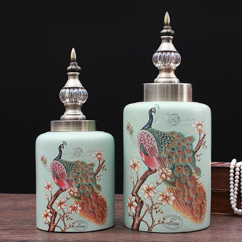 

Modern Ceramic Vase Peacock Pattern Crafts Ornaments Home Livingroom Table Figurines Decoration Office Desktop Furnishing Decor