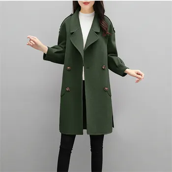 

Woolen Coat Women 2020 Spring Double breasted Mediun long Woolen Jacket Autumn Lady Pure color Temperament Loose Outerwear DT100