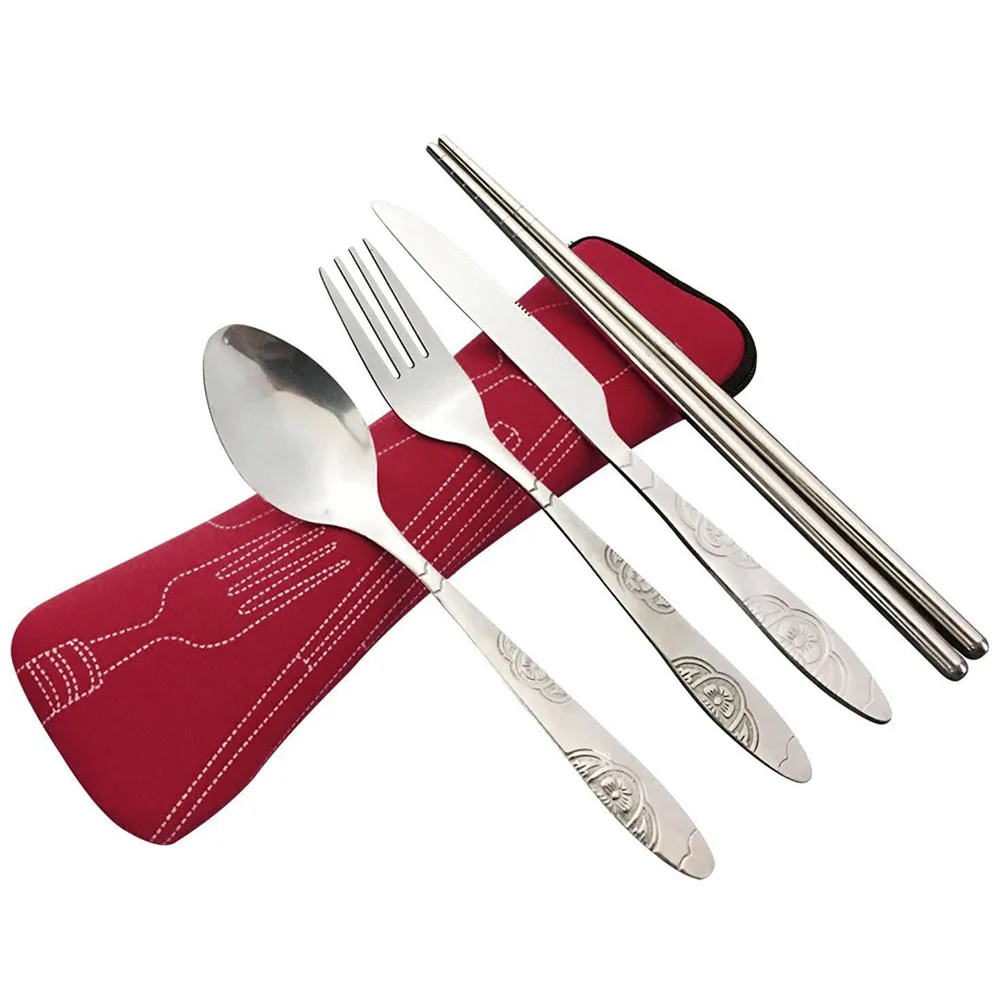 4 unids/set Acero inoxidable tenedor cuchara palillos viaje Camping cubiertos herramientas vajilla B2Cshop JY18