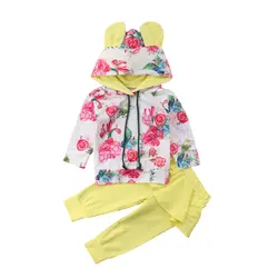 Emmababy 2 шт. Одежда для новорожденных девочек цветочный с капюшоном футболка + брюки юбка комплект одежды