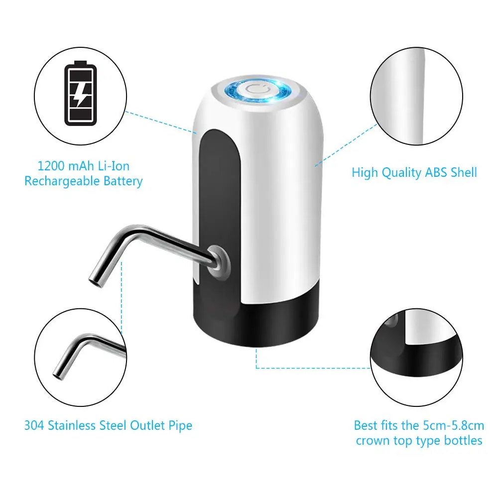 Automatic Electric Portable Water Pump Dispenser USB Recharge Cold Drink Dispenser Drinking Bottle Switch Stainless Steel Pipe