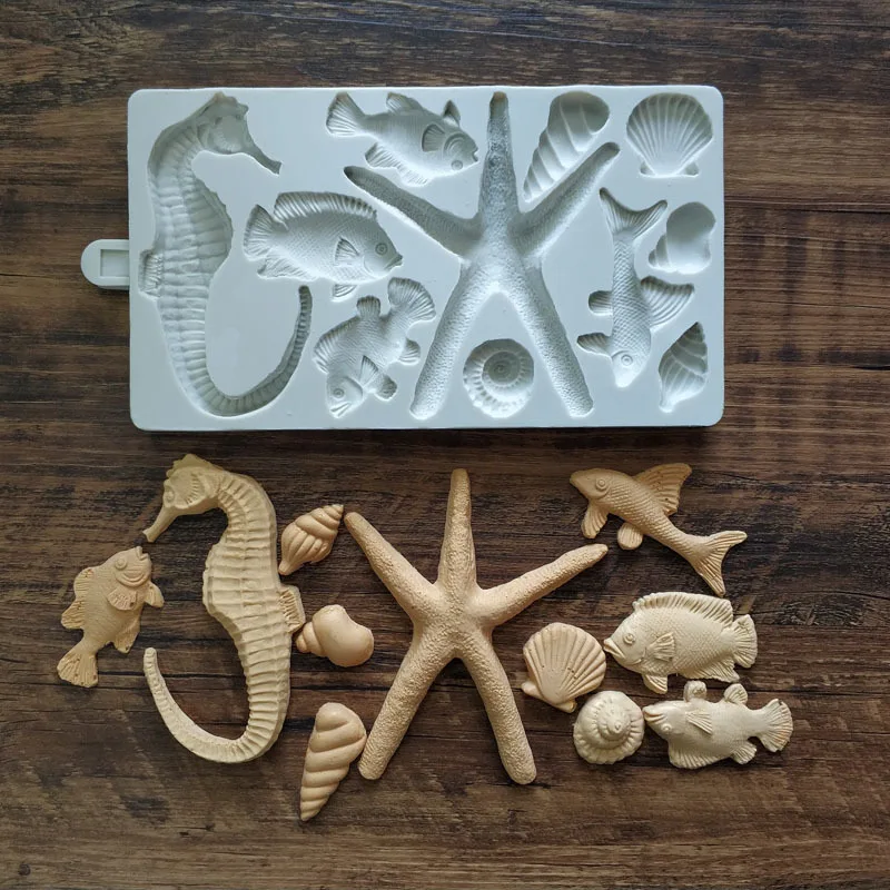 3D Sea Horse Shell Starfish Silicone Molds Fondant Chocolate Mold DIY Party Cake Decorating Tools Cupcake Candy Clay Mould