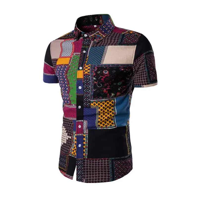 2019 Spring Men's shirt Floral printing long sleeve shirts men clothes flowers printed vintage Linen Casual Male Shirt | Мужская